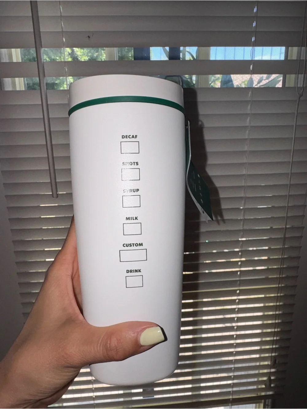 Owala+Starbucks White Tumbler with Green Siren Logo and Green Trim